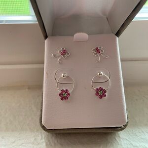 Silver Butterfly and Flower Earrings